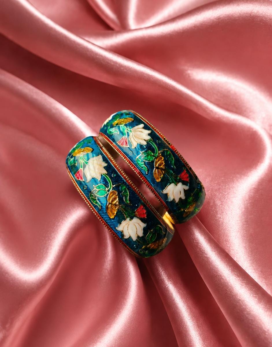 floral royal blue(2.6) meenakari bangles