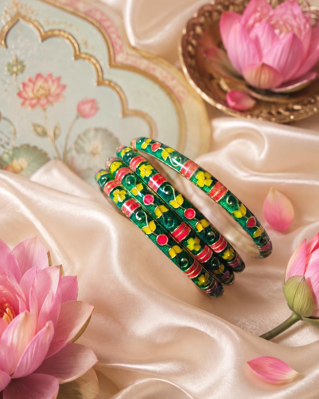 green meenakari bangle set