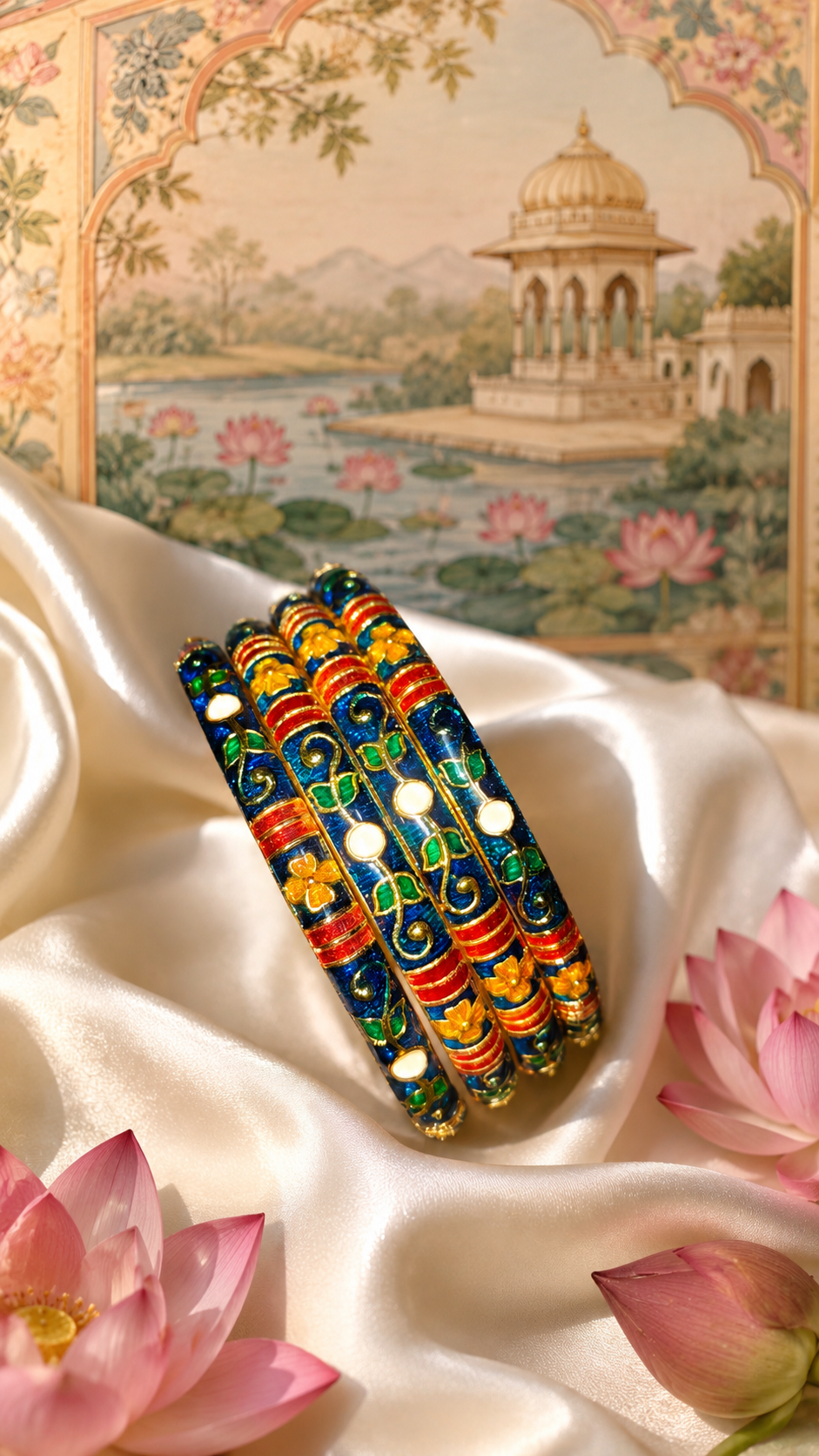 royal blue meenakari thin bangles set